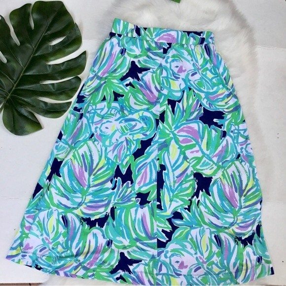 NWT Lilly Pulitzer Shia Skirt Resort Navy Uptown Trunk Palm Print Midi XS - Picture 5 of 10